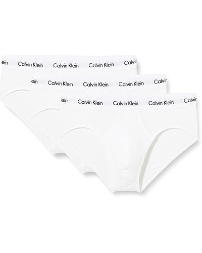 Calvin Klein 3er Pack Hip Briefs Unterhosen Baumwolle mit Stretch - Weiß