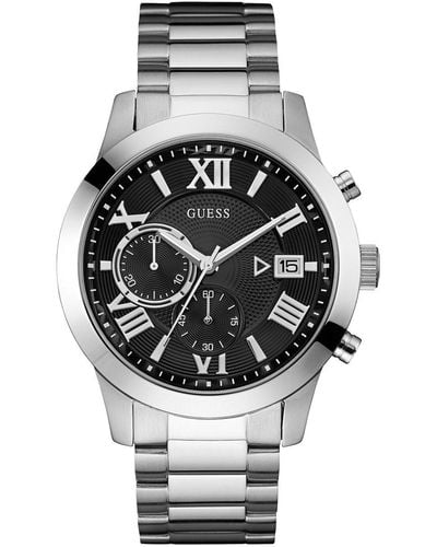 Guess Stainless Steel + Black Chronograph Bracelet Watch With Date. Color: Silver-tone - Gray