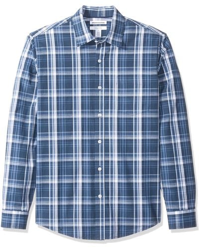 Amazon Essentials Slim-fit Short-sleeve Check Shirt Button - Blue