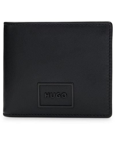 HUGO S Elliott 2.0 4 Cc Coi Billfold Wallet In Smooth Leather With Metal-framed Logo - Black
