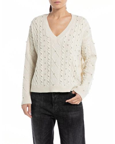 Replay Pullover Elegant Wolle - Weiß