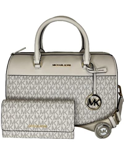 Michael Kors Travel Md Duffle Bag Bundled With Large Trifold Wallet And Purse Hook - Metallic