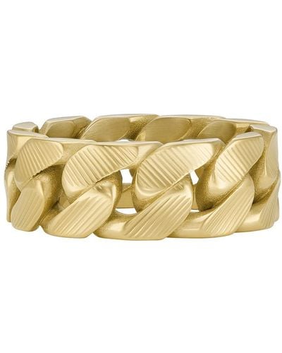 Fossil Harlow Linear Texture Chain Gold-tone Stainless Steel Band Ring - Metallic