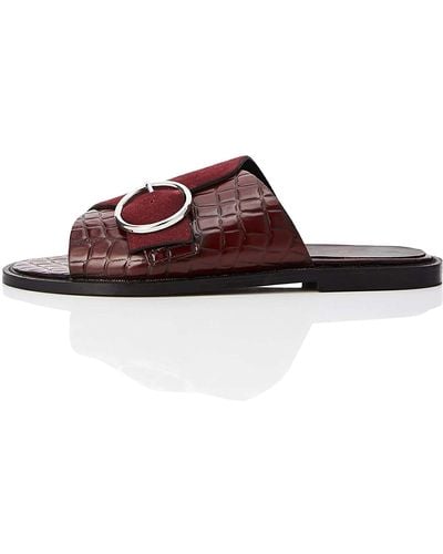 FIND Buckle Leather Crocodile Sandales Bout Ouvert - Rouge