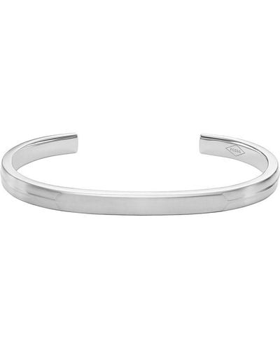 Fossil Stainless Steel Silver-tone Smooth Cuff Bracelet - White