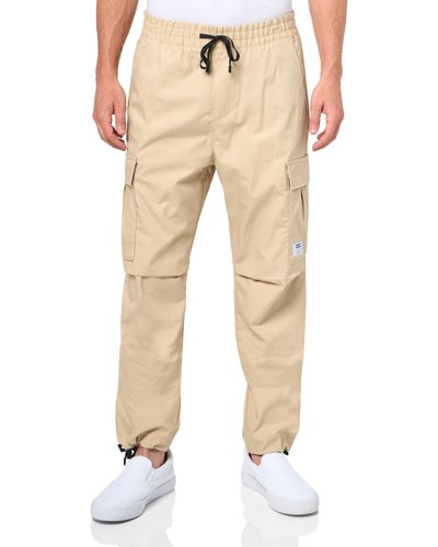 HUGO Relaxed Fit Cotton Twill Joggers Casual Trousers - Natural