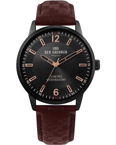 Ben Sherman S Analogue Classic Quartz Watch With Leather Strap Wb029tb - Black