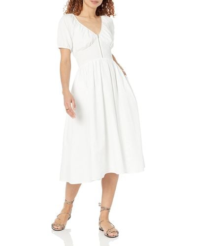 The Drop Daksha Cotton Smocked Zipper Detail Dress - White