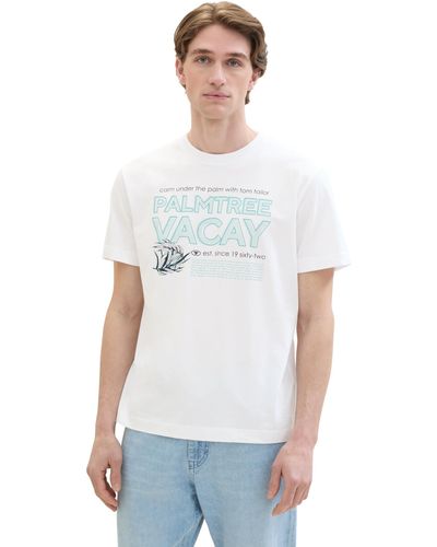Tom Tailor Basic T-Shirt mit Sommer-Prints - Weiß