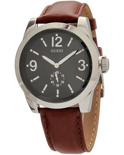 Guess W10248g2 – Horloge – Kwarts Analoog – Zilveren Wijzerplaat – Bruine Leren - Metallic
