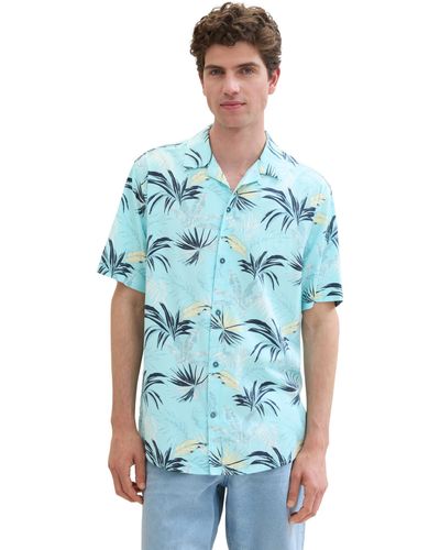 Tom Tailor Regular Fit Hemd mit Sommer-Allover-Print - Blau