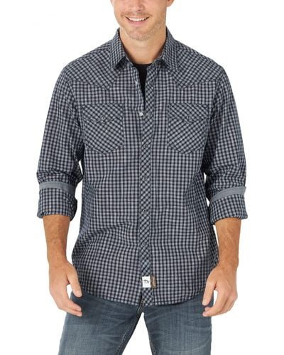 Wrangler Retro Two Pocket Long Sleeve Snap Shirt - Blue