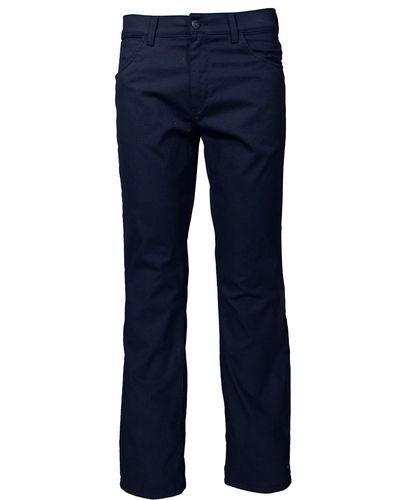 Wrangler Texas Stretch Navy Cotton Trousers With Brown Leather Details In 42w X 34l - Blue