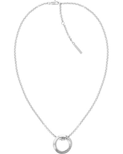 Calvin Klein Women's Twisted Ring Collection Pendant Necklace Stainless Steel - 35000306 - White
