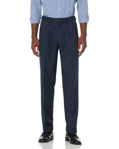 Amazon Essentials Expandable Waist Classic-Fit Pleated Dress Pants - Bleu