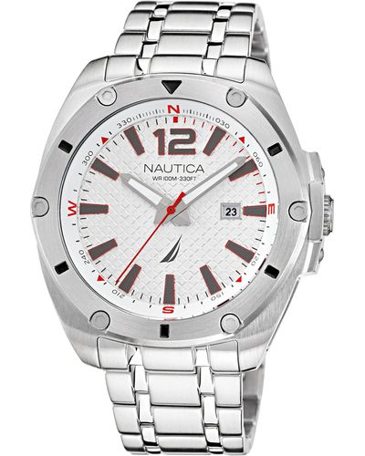 Nautica Naptcs221 Tin Can Bay Grey/white/sst Bracelet Watch - Metallic