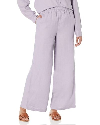 The Drop Finley Relaxed Linen Pull-on Wide Leg Pant Pantalon - Violet