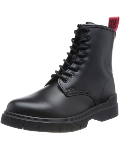 HUGO Lace-up Leather Boots With Stacked-logo Pull-tab - Black
