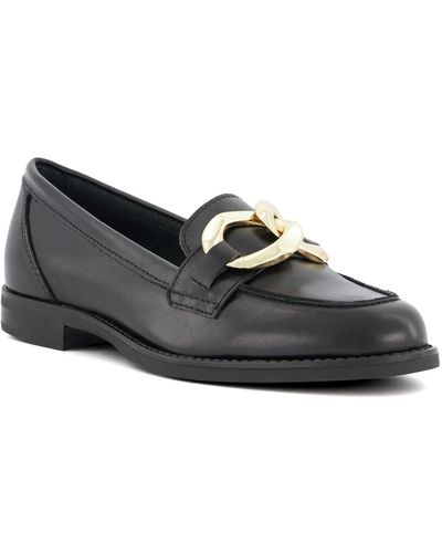 Dune Ladies Goddess Chain-detail Loafers Size Uk 4 Black Flat Heel Loafers