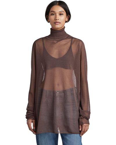 G-Star RAW Sheer Loose Turtle Knit Sweater - Bruin