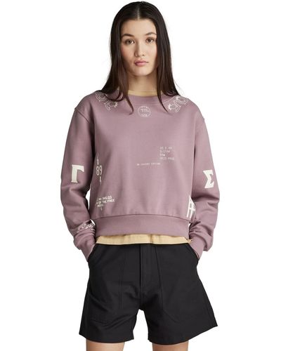 G-Star RAW Multi Graphic Cropped Loose Sweatshirt - Lila