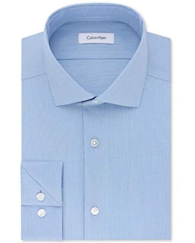 Calvin Klein Dress Shirt Slim Fit Non Iron Stretch Solid - Blue