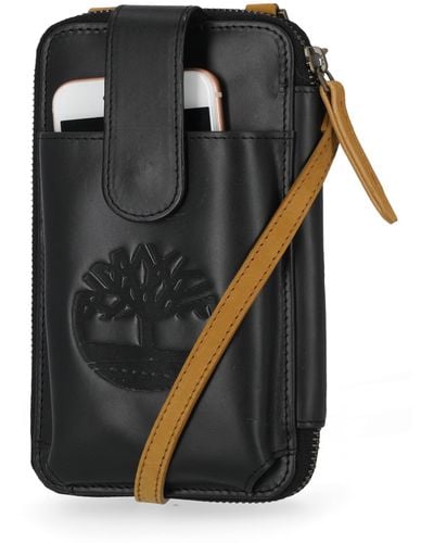 Timberland Rfid Lederen Mobiele Telefoon Crossbody Wallet Bag - Zwart