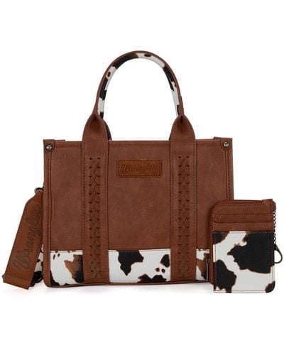Wrangler Tote Bag Sets For 2pcs Handbags And Card Wallet Designer Satchel Purses - Brown