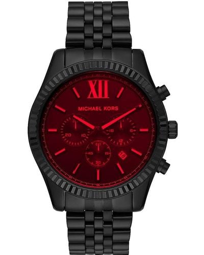 Michael Kors Watches Round Analog Quartz One Size Black Stainless Steel 32001926 - Red