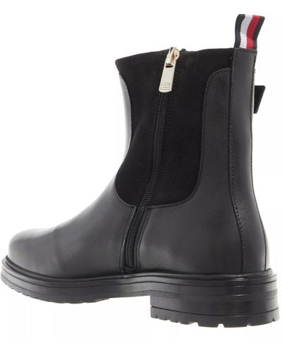 Tommy Hilfiger Thermo Materiaal Mix Riem Bootie Lage Boot - Zwart