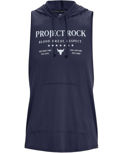 Under Armour S Project Rock Sleeveless Hoodie Blue L