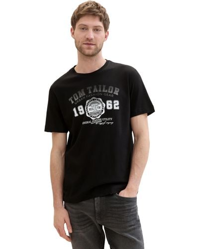 Tom Tailor Basic T-Shirt mit Logo-Print - Schwarz
