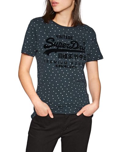 Superdry P Goods Shimmer Aop Entry Tee S Short Sleeve T-shirt Uk 6 Reg Eclipse Navy - Blue