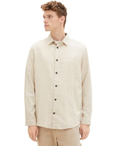 Tom Tailor Comfort Fit Hemd mit tonalem Karo-Muster - Natur