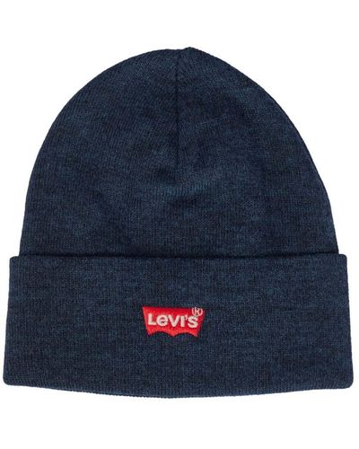 Levi's Levis Footwear And Accessories Red Batwing Embroidered Slouchy Beanie Cuffia - Blu