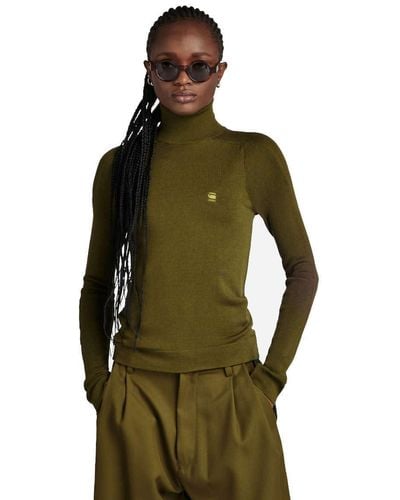 G-Star RAW Core Slim Turtle Knitted Sweater Donna ,Verde scuro