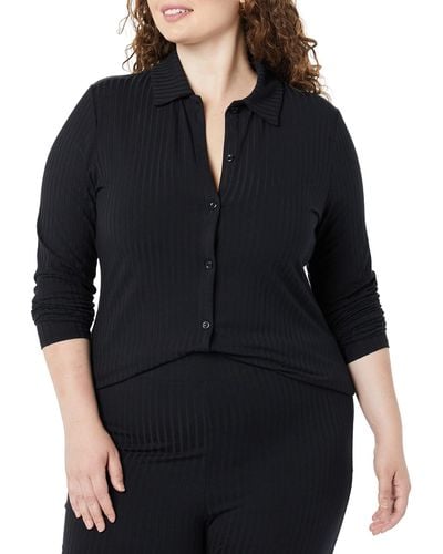 Amazon Essentials Wide Rib Long Sleeve Button-up Collared Cardigan - Black
