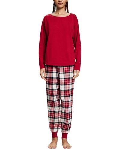 Esprit Pyjama-Set aus kariertem Flanell - Rot