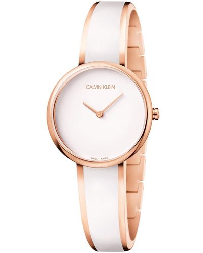 Calvin Klein Erwachsene Analog Quarz Uhr mit Edelstahl Armband K4E2N616 - Weiß
