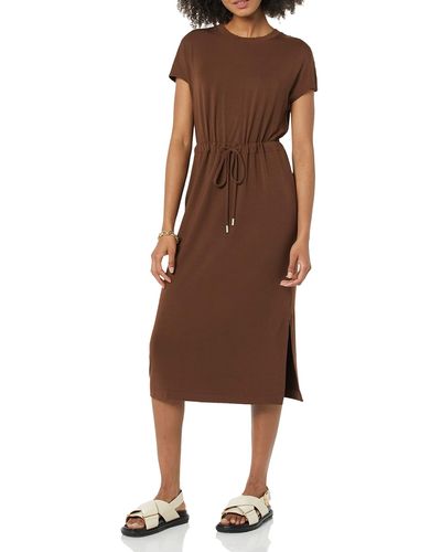 Amazon Essentials Modal Dropped-shoulder Midi Dress - Brown
