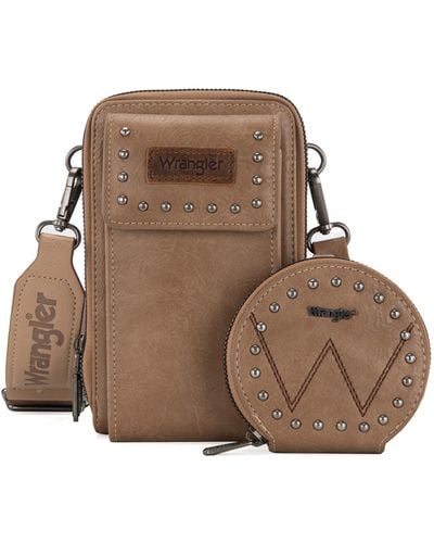 Wrangler Leather Crossbody Bag For Cell Phone Wallet Shoulder Purse With Coin Pouch - Brown