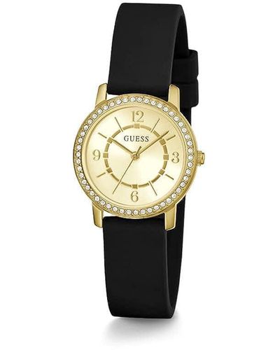 Guess Us Gold-tone And Black Silicone Analog Watch