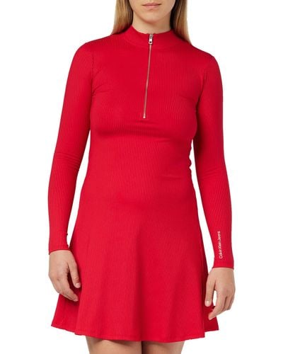 Calvin Klein Rippenkleid mit Reißverschluss - Rot