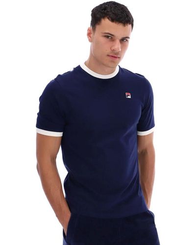 Fila Marconi T-shirt ras du cou pour homme Bleu marine/crème Ringer Retro Tennis avec logo