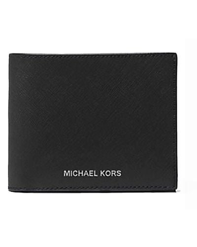 Michael Kors Harrison Saffiano Leather Billfold Wallet With Passcase No Box Included - Black