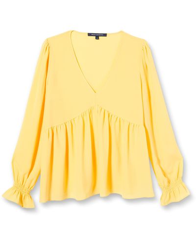 French Connection Crepe Light V Neck Top Blouse - Yellow