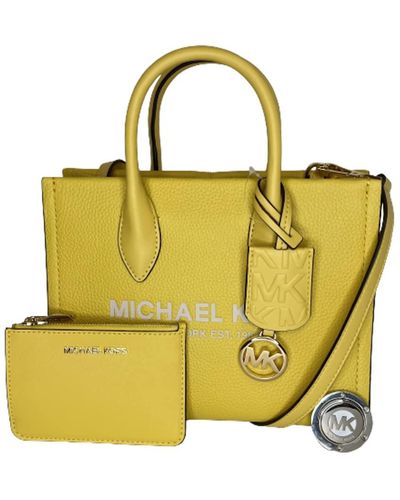 Michael Kors Mirella Small Shopper Top Zip Bag Bundled Sm Tz Coinpouch Purse Hook - Yellow