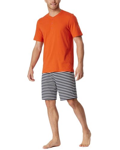 Schiesser Schlafanzug kurz mit Knopfleiste-Nightwear Set Pyjamaset - Orange