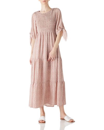 FIND Summer Elegant Self-tie Half Sleeves Floral Maxi Dresses - Pink