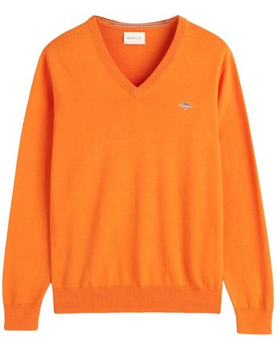 GANT Classic Cotton V-Neck Pullover - Orange